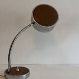 Pair of adjustable vintage table lamps, chrome metal and wood, France.