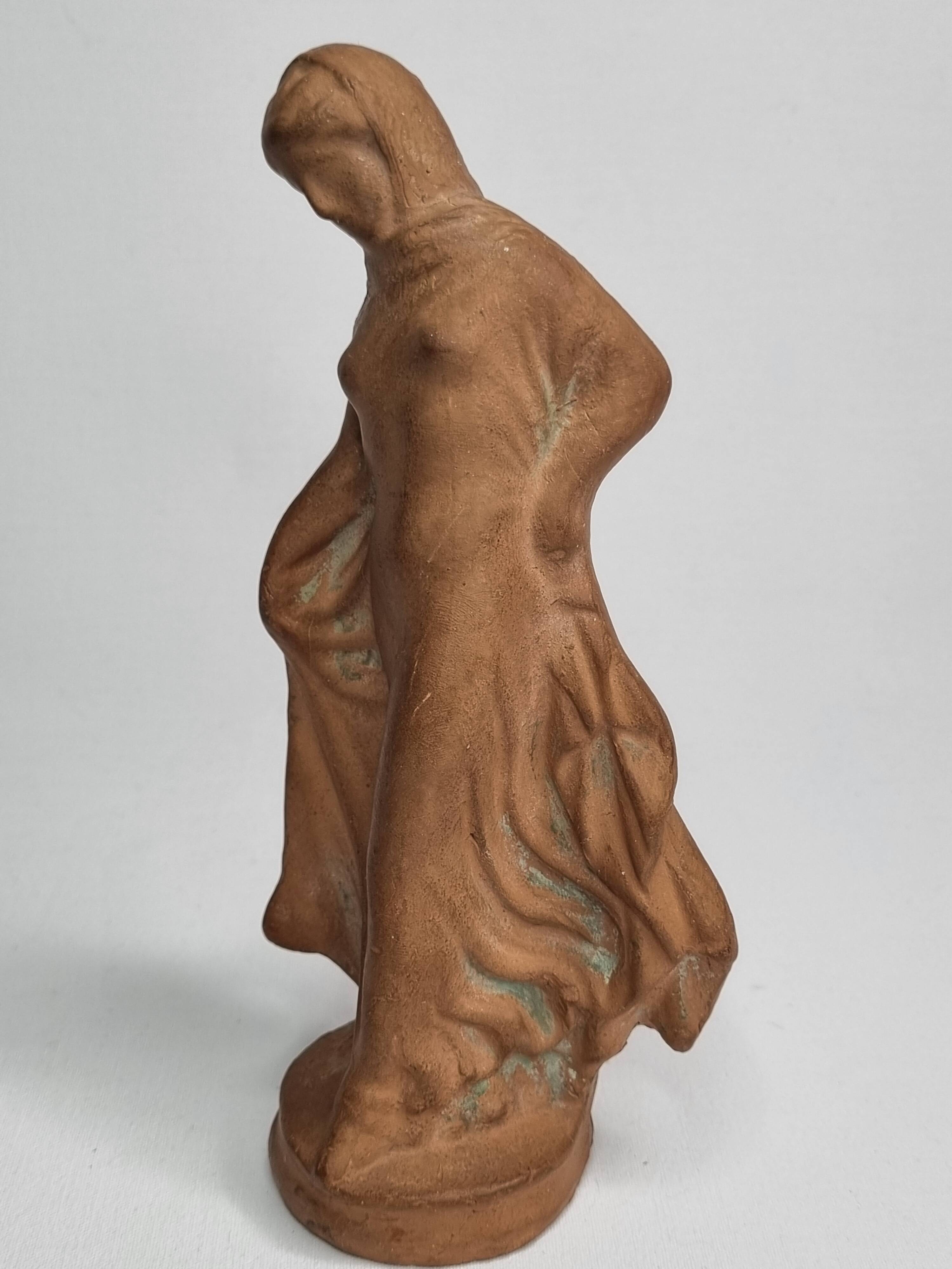 Draped Tanagra after Alexandre Bigot, Terracotta statuette, 20 cm