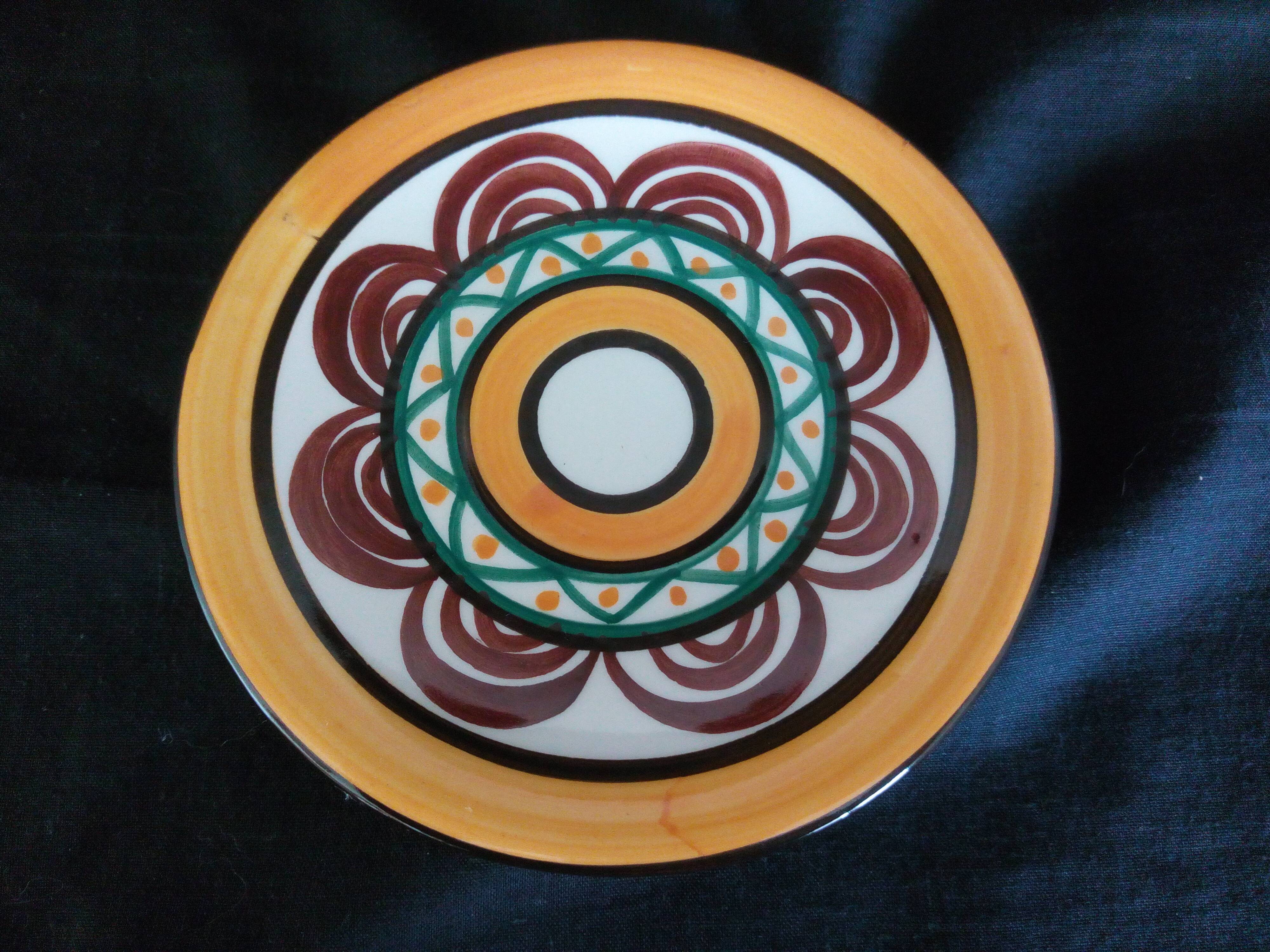 Service à café art déco en faience St. Jean de Bretagne, peint main (15 pièces)