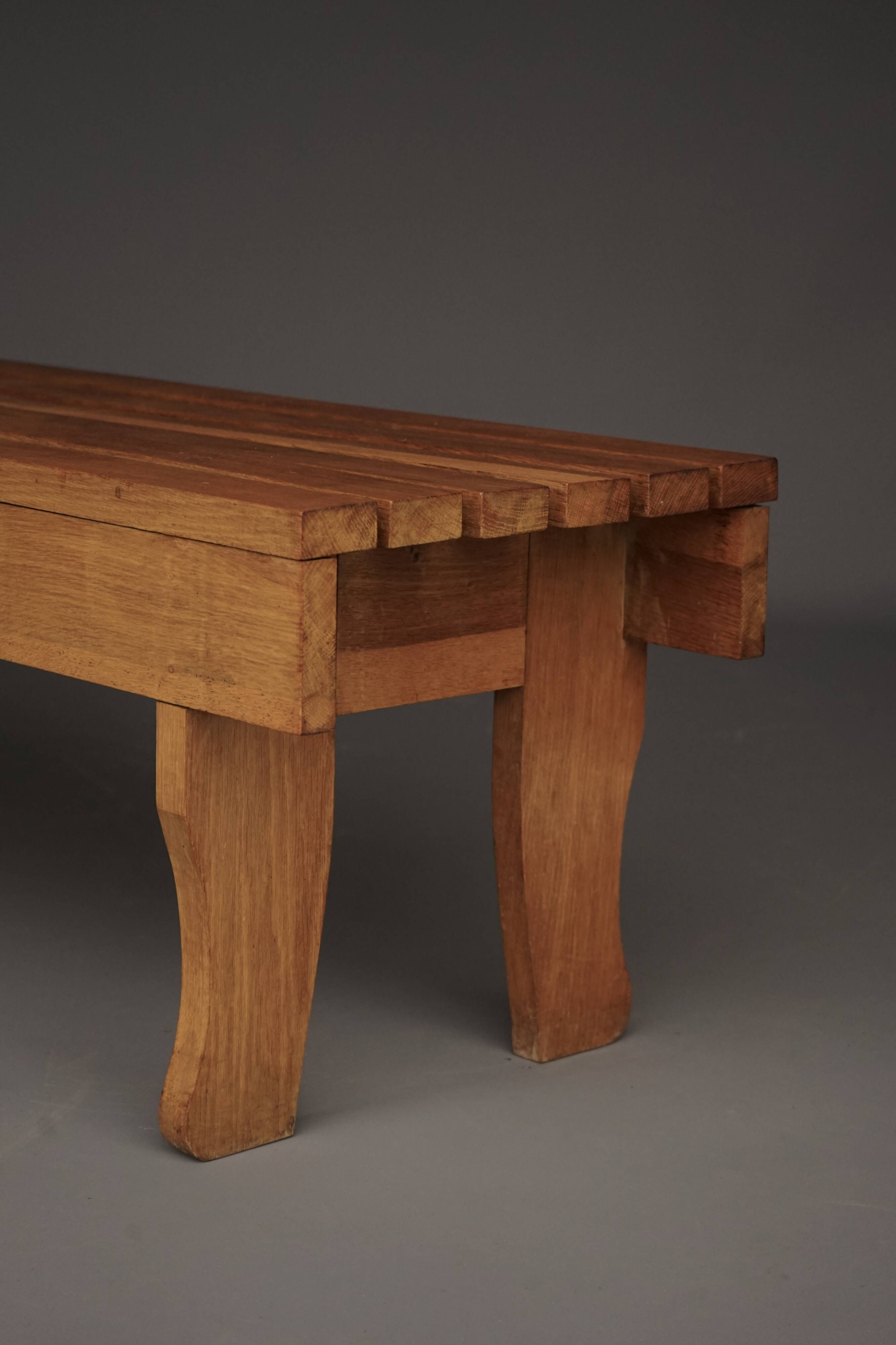 Banc à lattes en chêne, années 1960