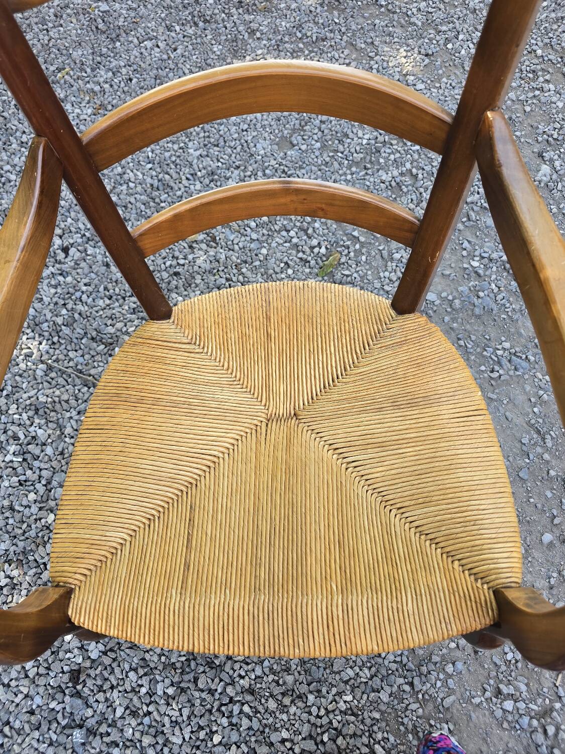 Cherry wood straw armchair