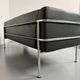 Three-seater tubular chrome and black leather sofa by Kébé, Denmark 80