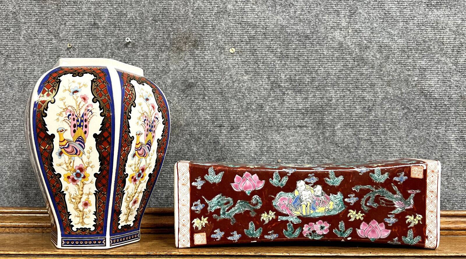 Meeting of 2 porcelain pieces with Asian decorations, 20th century