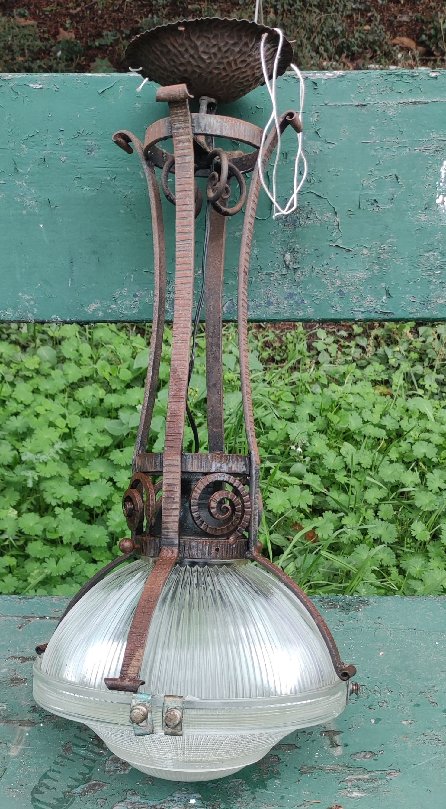 Art Deco holophane pendant chandelier