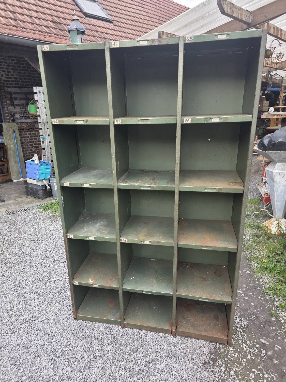 1950s iron workshop storage cabinet.