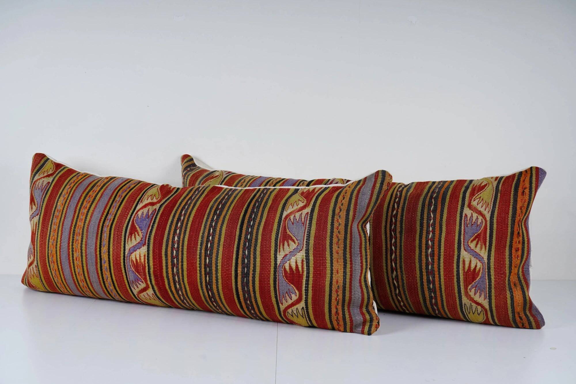 Set of 2 vintage kilim cushion covers 41x102 cm