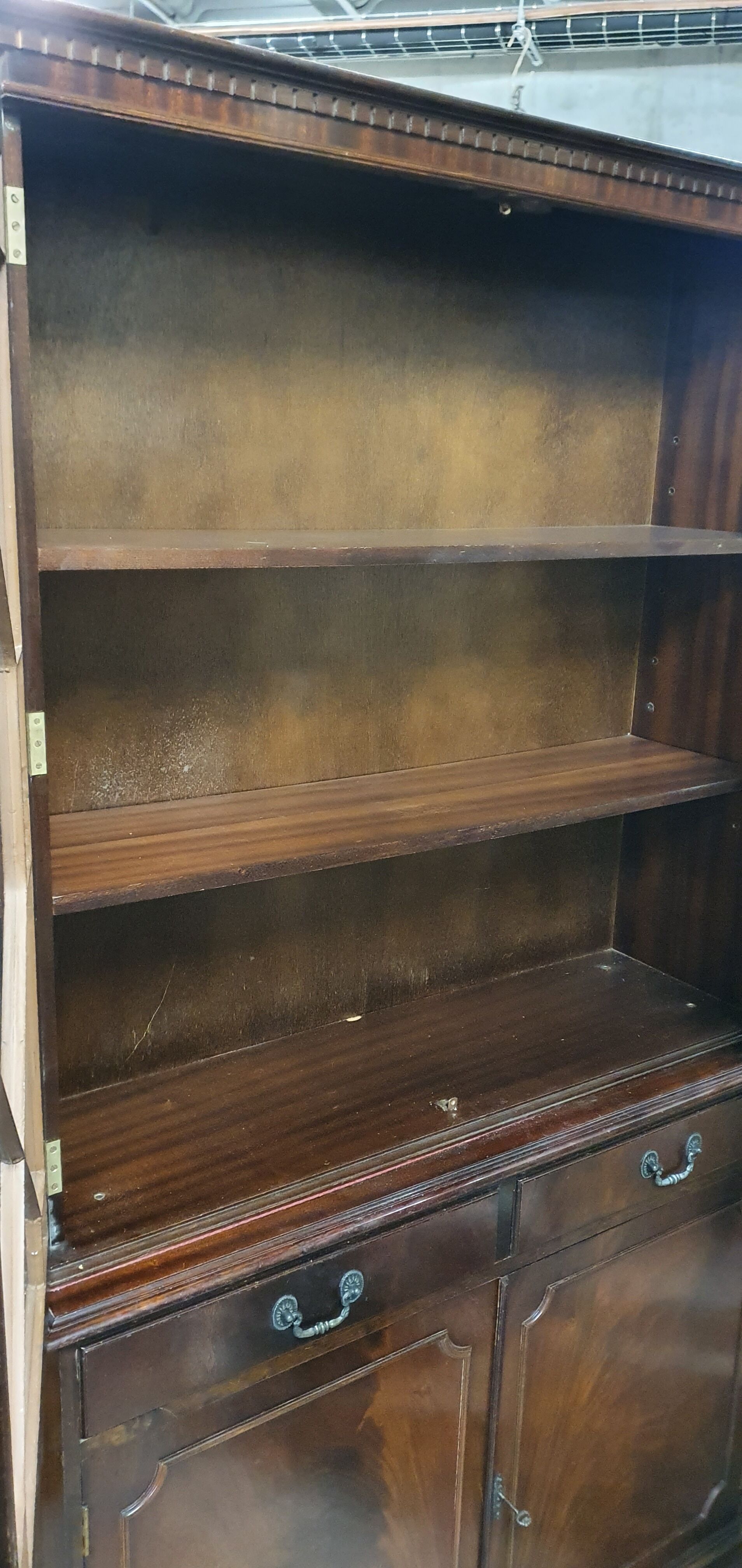 English showcase, two bodies, solid mahogany an of the 50s