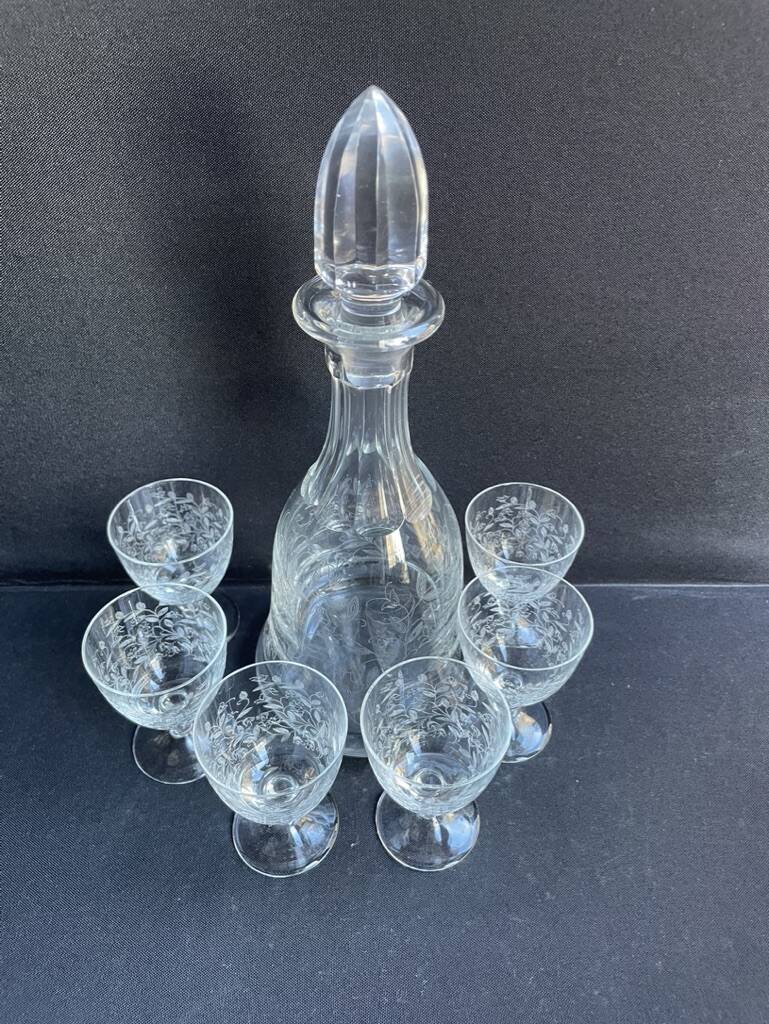 Port wine service – Blown, engraved and cut crystal – Art Deco