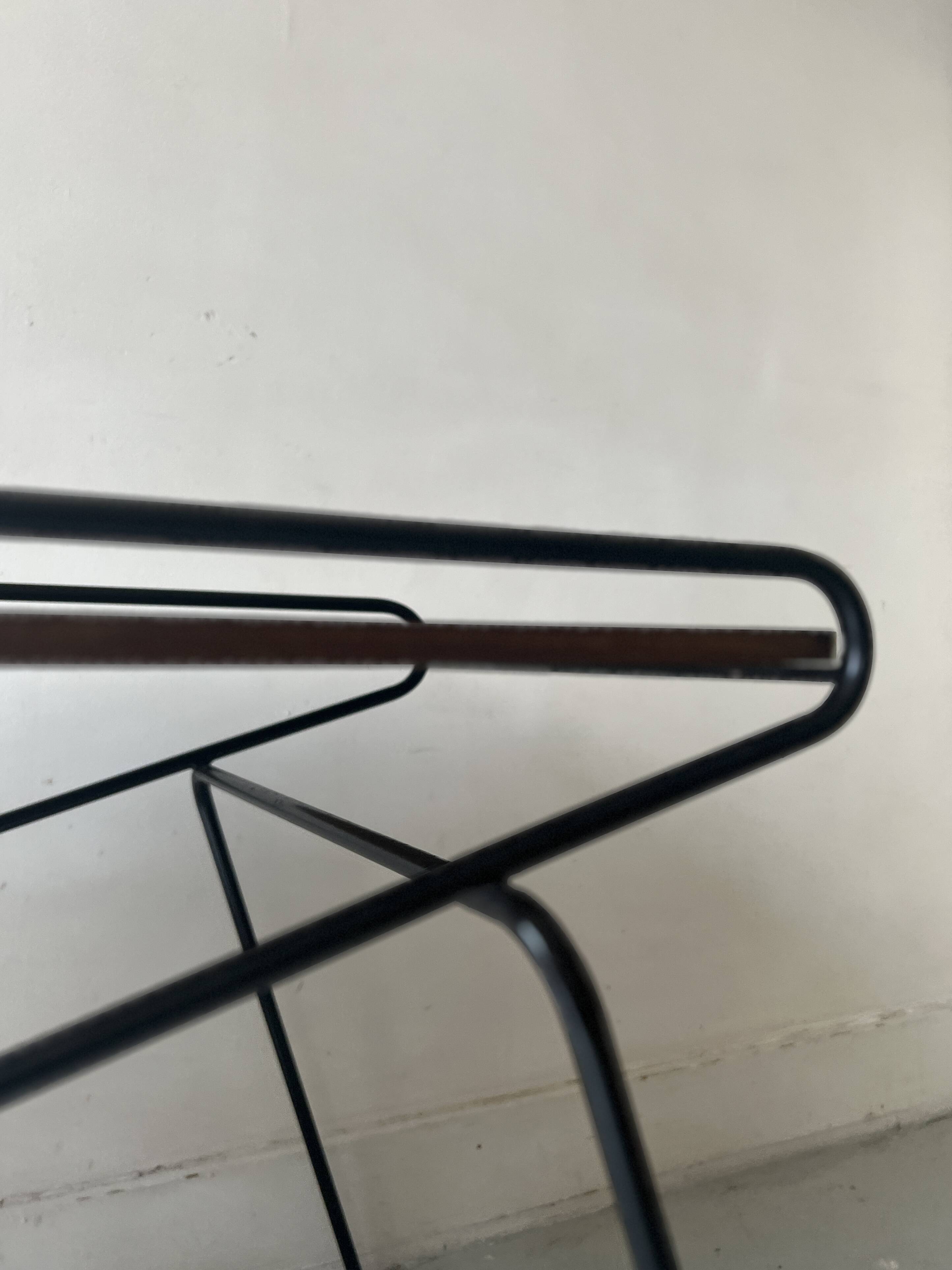 Modernist TV/Hifi table in wood & metal by J. Hitier, French design 1950.