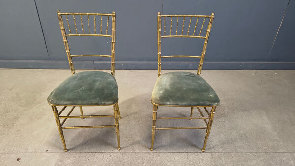 Paire de chaises en laiton imitation bambou, années 1960
