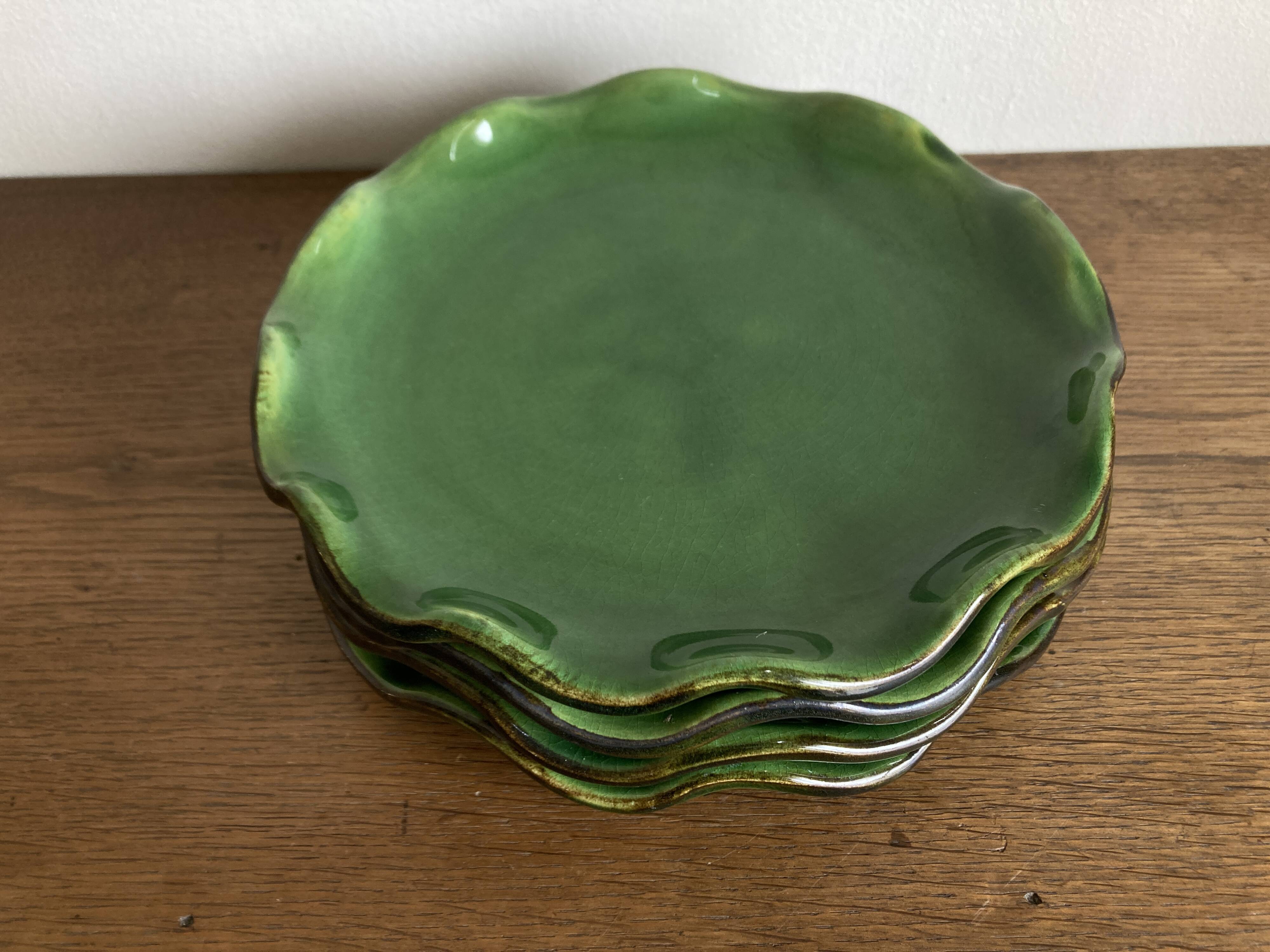 Set of 4 wavy glazed earthenware plates by Milon from Dieulefit, 1970.