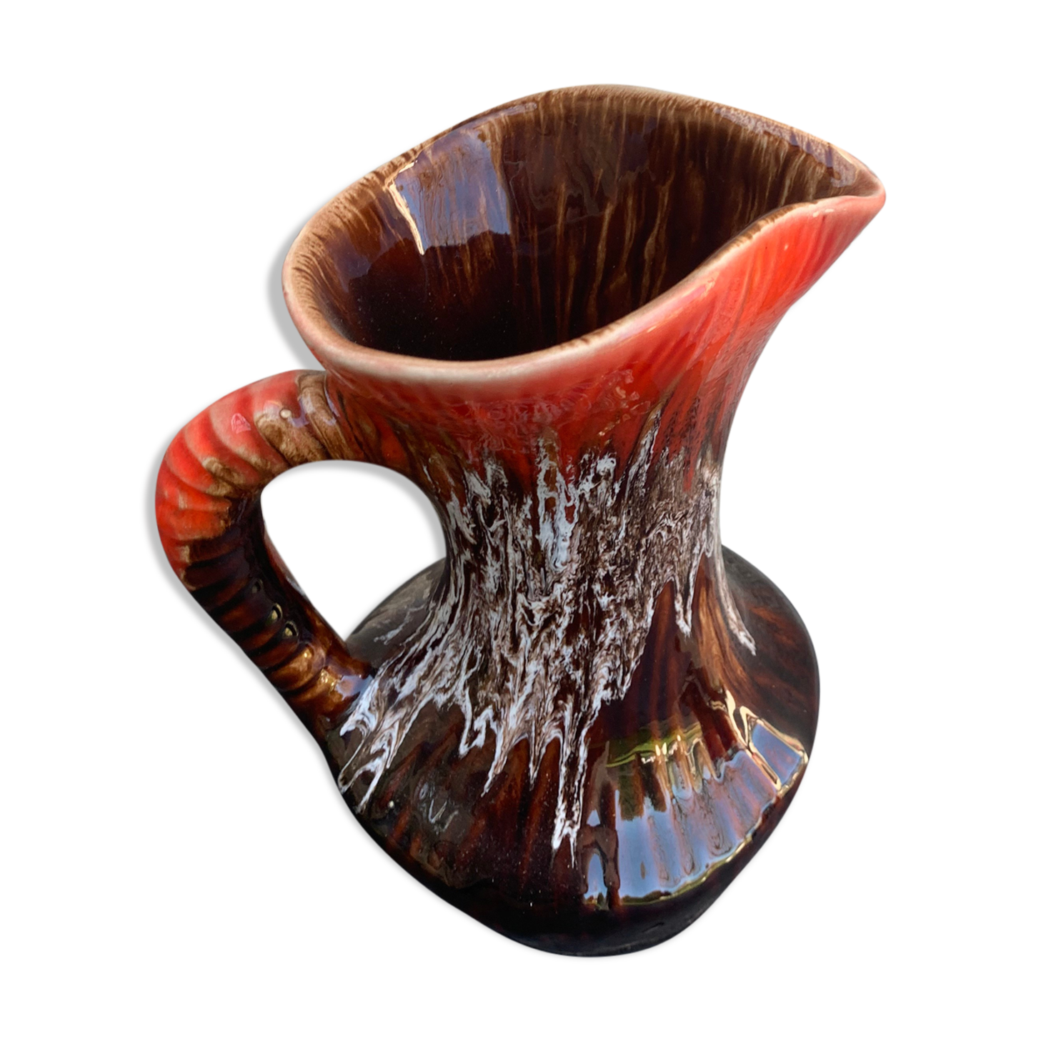 Carafe en céramique émaillée lavée rouge Vallauris vintage 1960