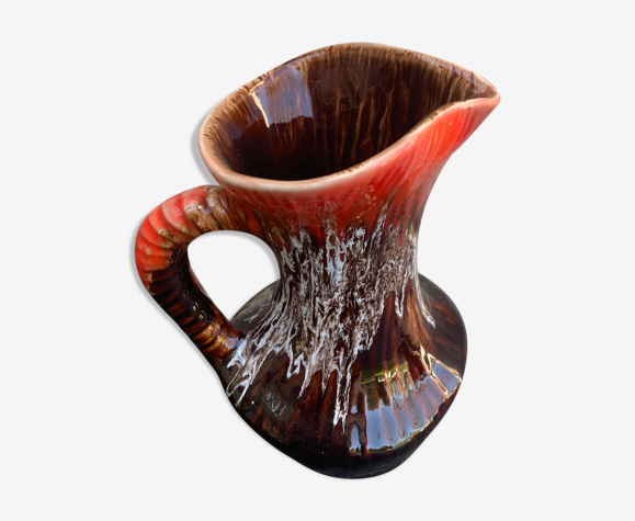 Carafe en céramique émaillée lavée rouge Vallauris vintage 1960