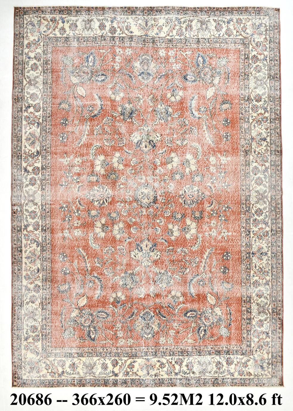 8x12 Persian Red & Blue Floral Persian Rug, Rugs For Living Room, 260x366Cm