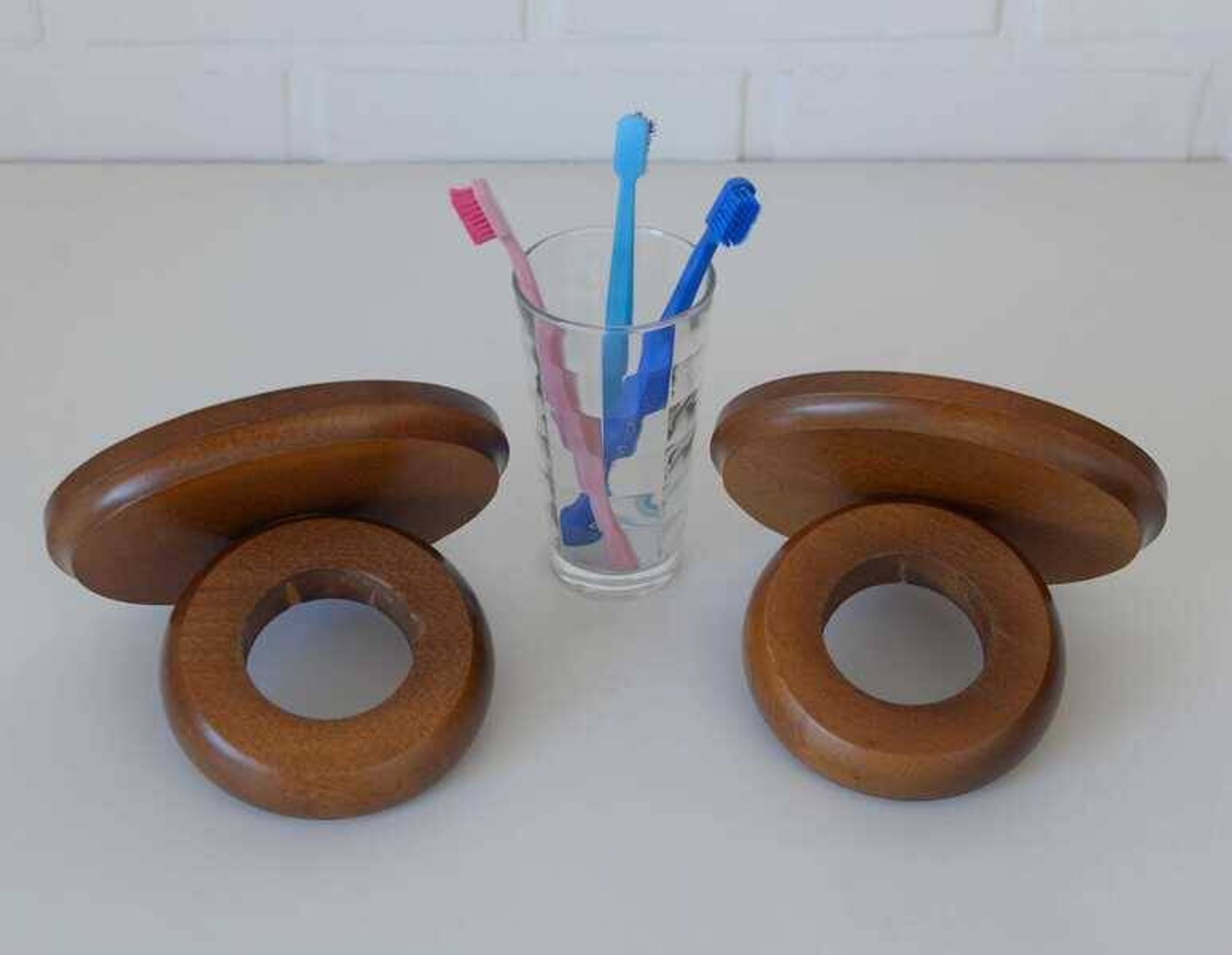 Large vintage wooden bathroom set / mirror with shelf / towel rack