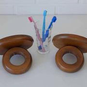 Large vintage wooden bathroom set / mirror with shelf / towel rack