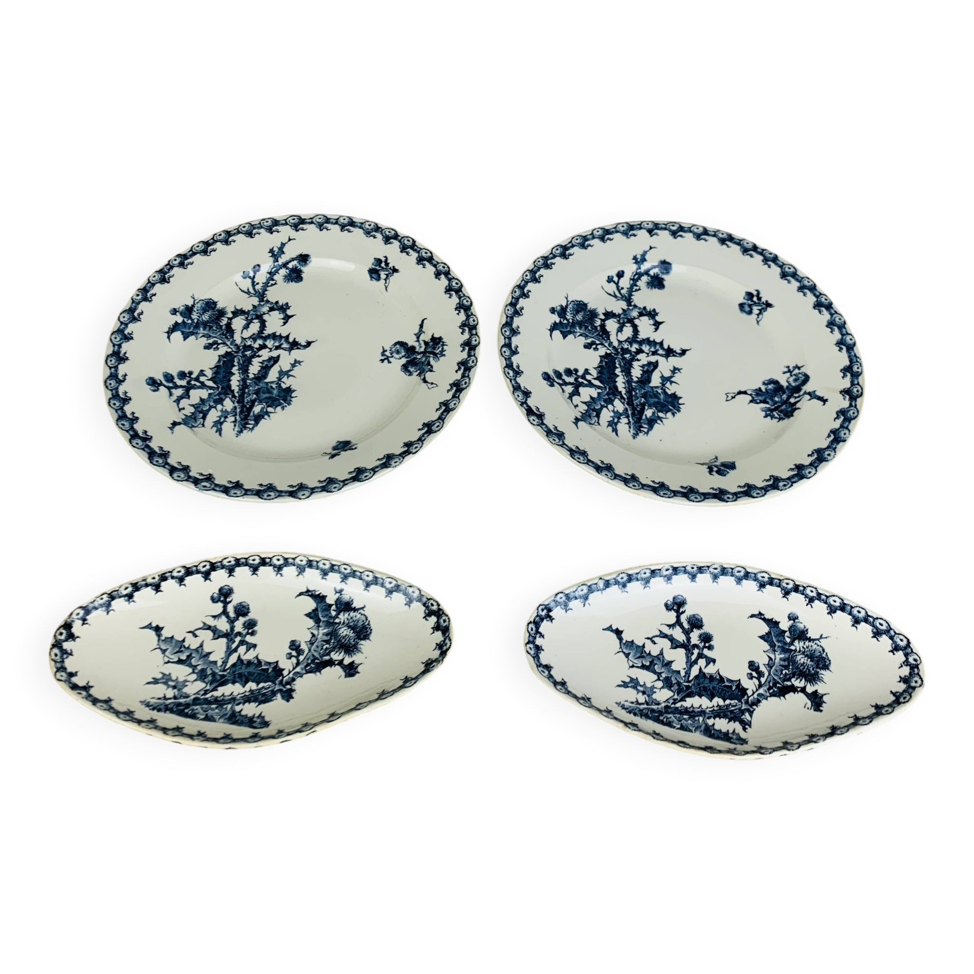 2 round dishes and 2 old Chardons model serving bowls by Gien