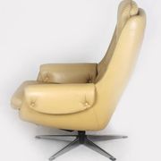 Vintage Finnish Leather Swivel Lounge Chair with Adjustable Recline, 1970s