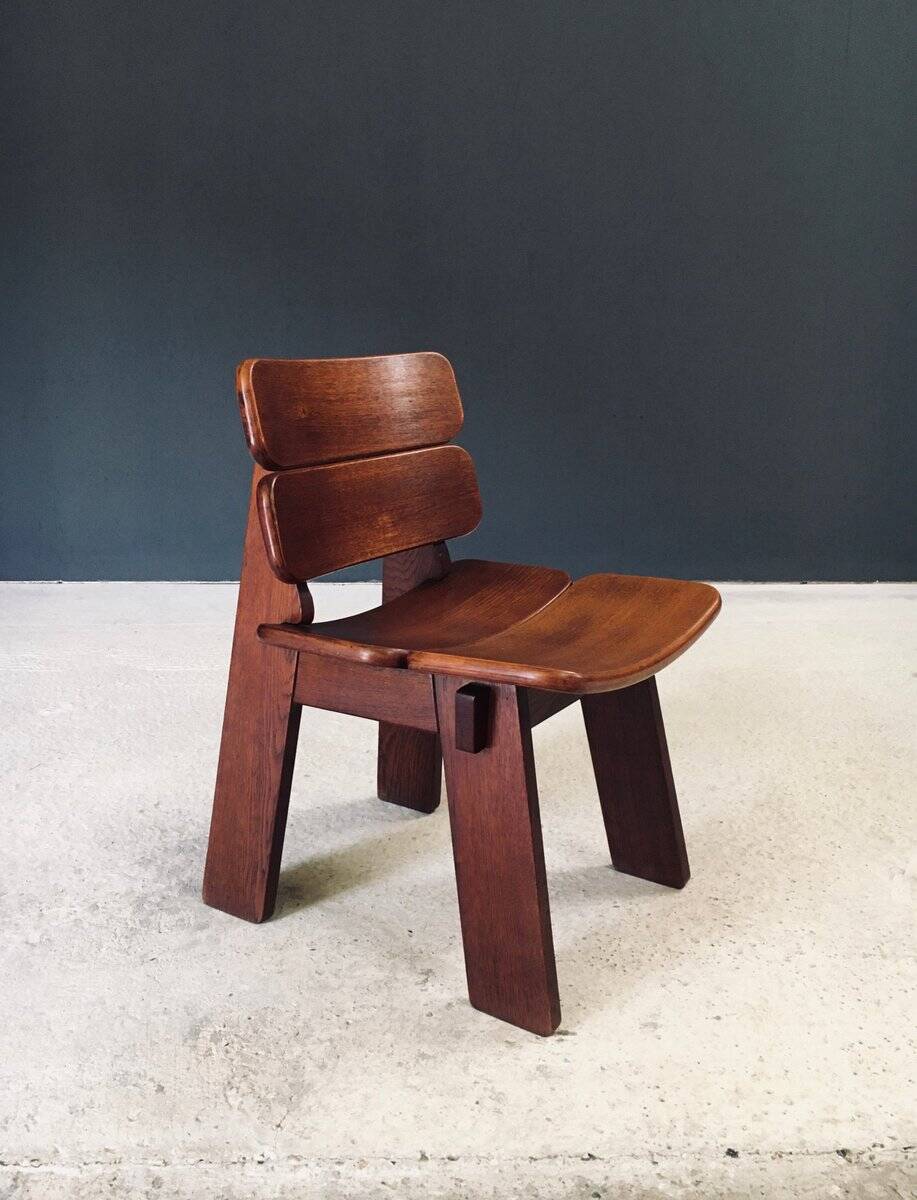 Constructivist Oak Dining Chairs, Belgium, 1960s, Set of 4