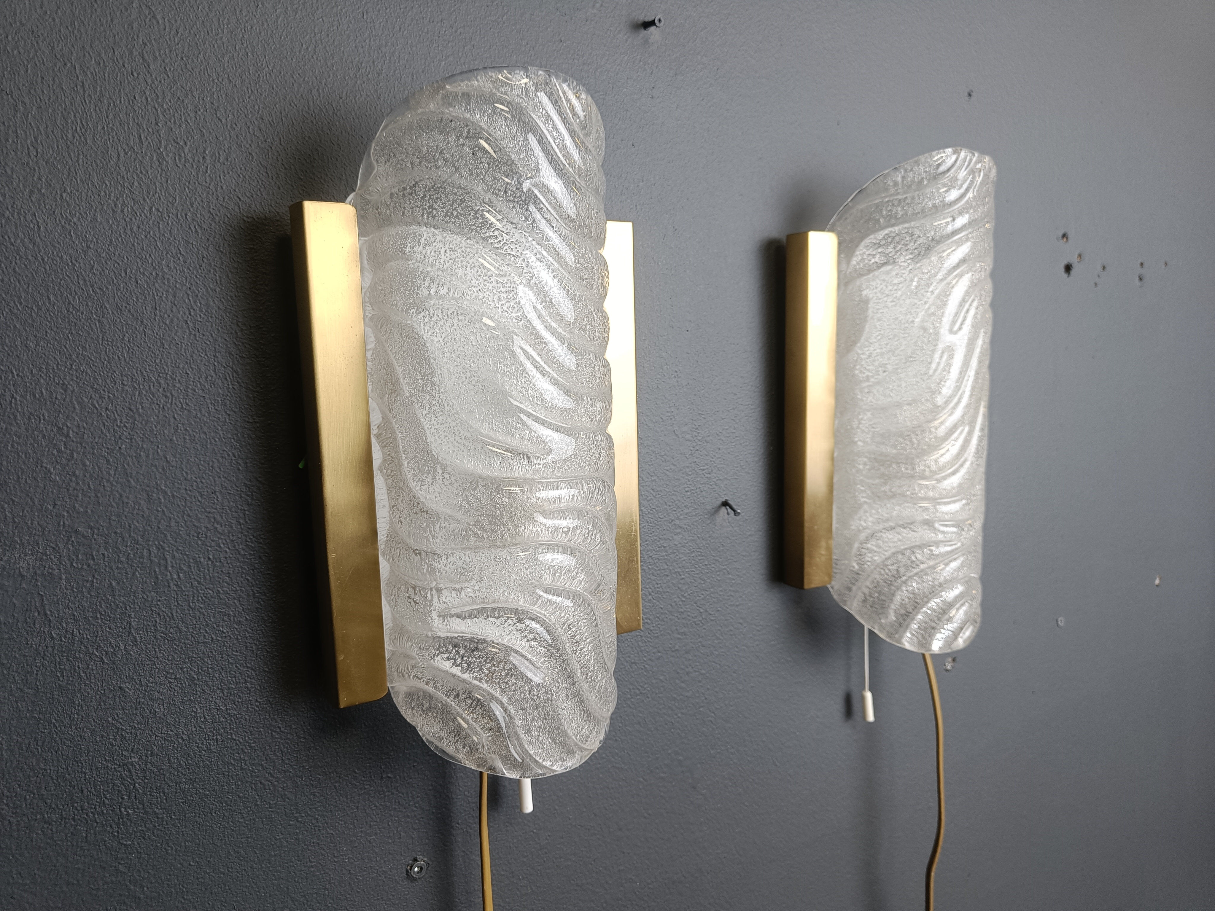 Pair of brass and glass wall lights by Fischer Leuchten, 1960s