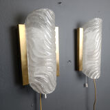 Pair of brass and glass wall lights by Fischer Leuchten, 1960s