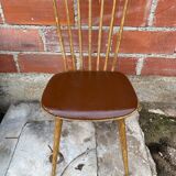 Antique baumann western chair wood + vintage brown leatherette seat