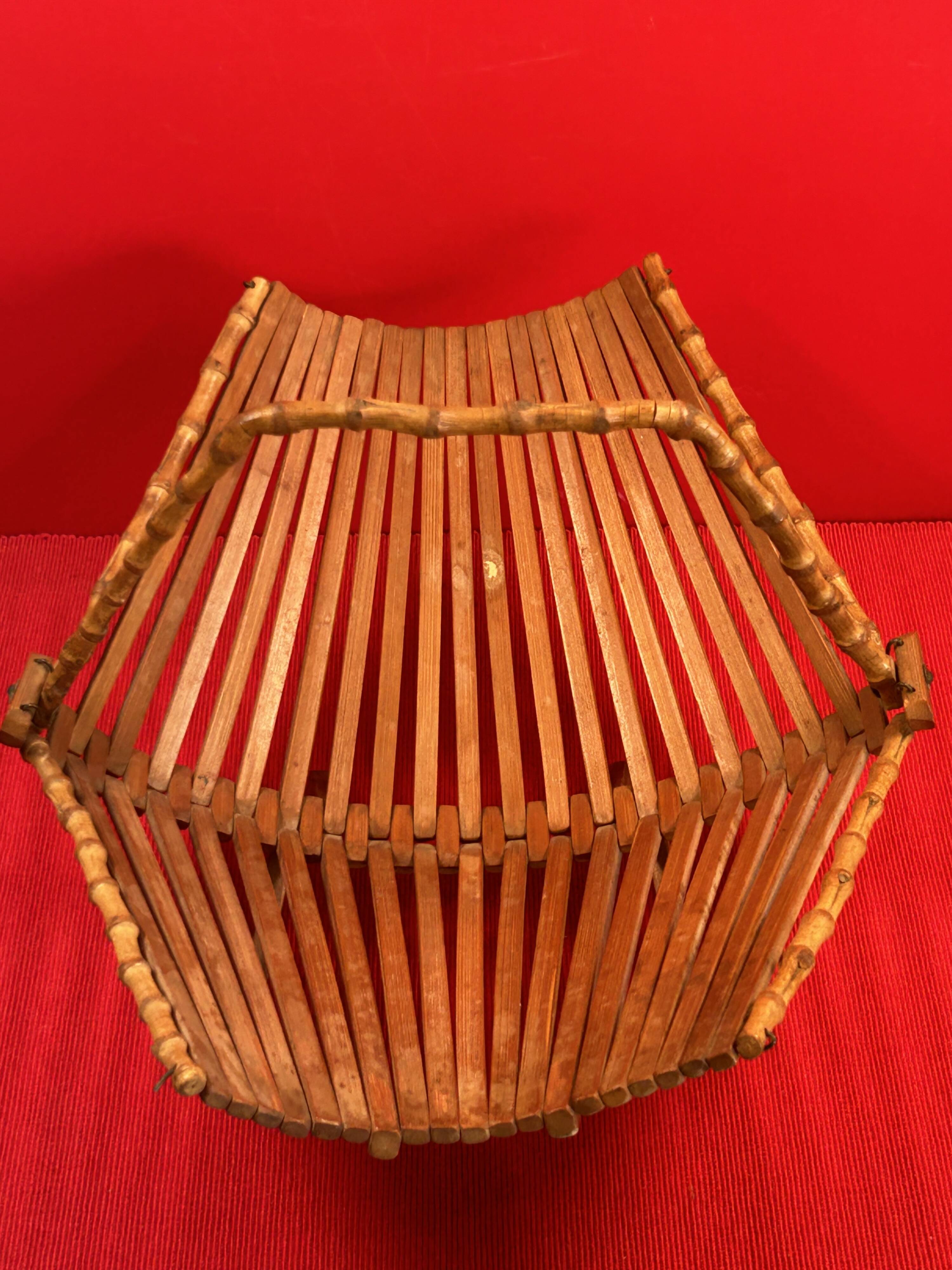 panier en rotin, bambou, corbeille vide poche vintage années 60