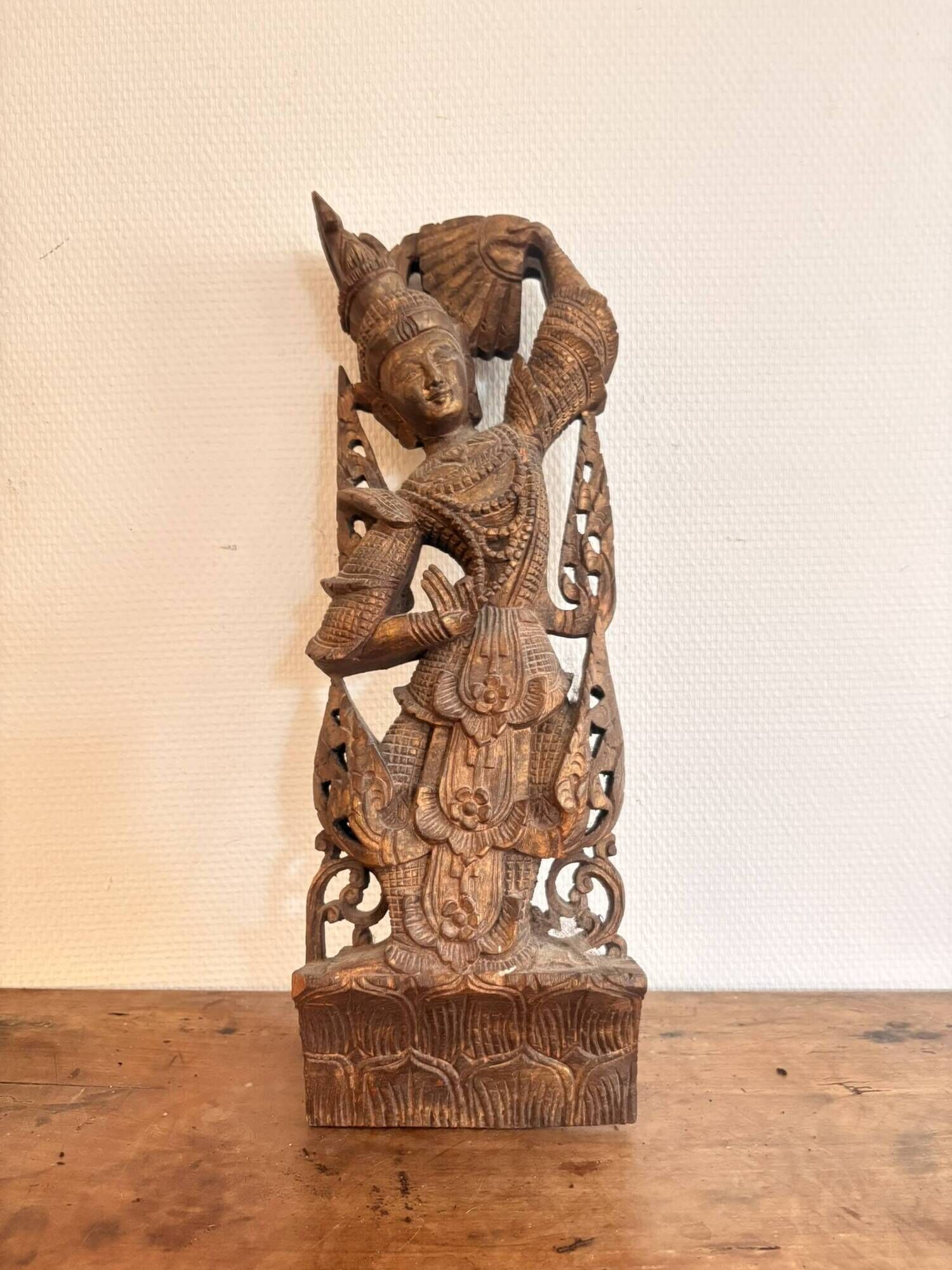 Carved Wood Panel Apsara Dancer Thailand Bali Mural Mukata Devata 19th Century