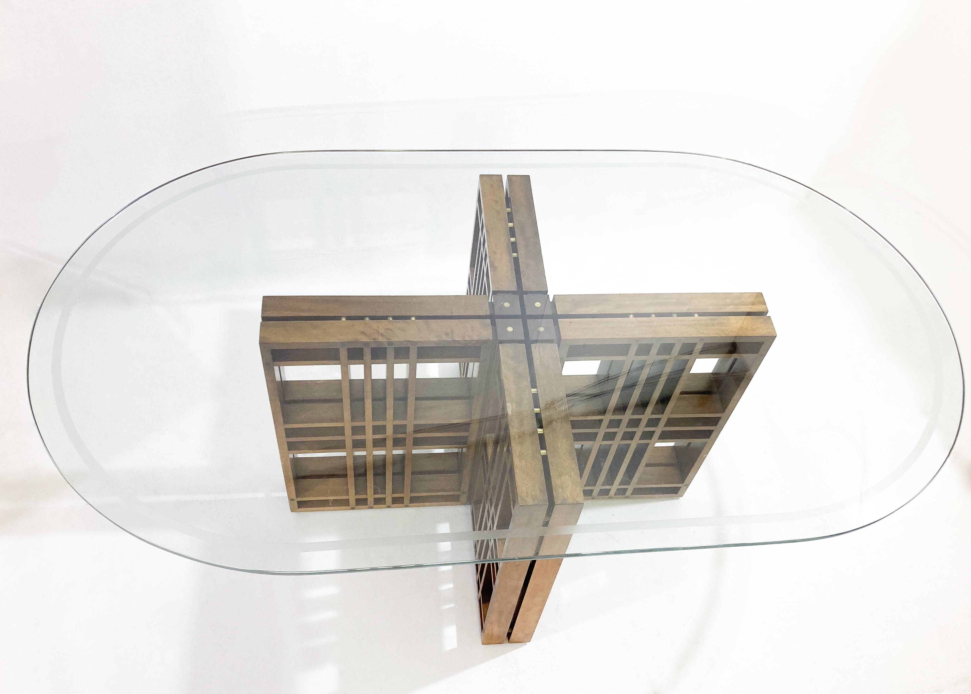 Table à manger en bois et verre, Italie 1960