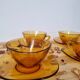 Quatre tasses café Vereco ambré vintage soucoupes