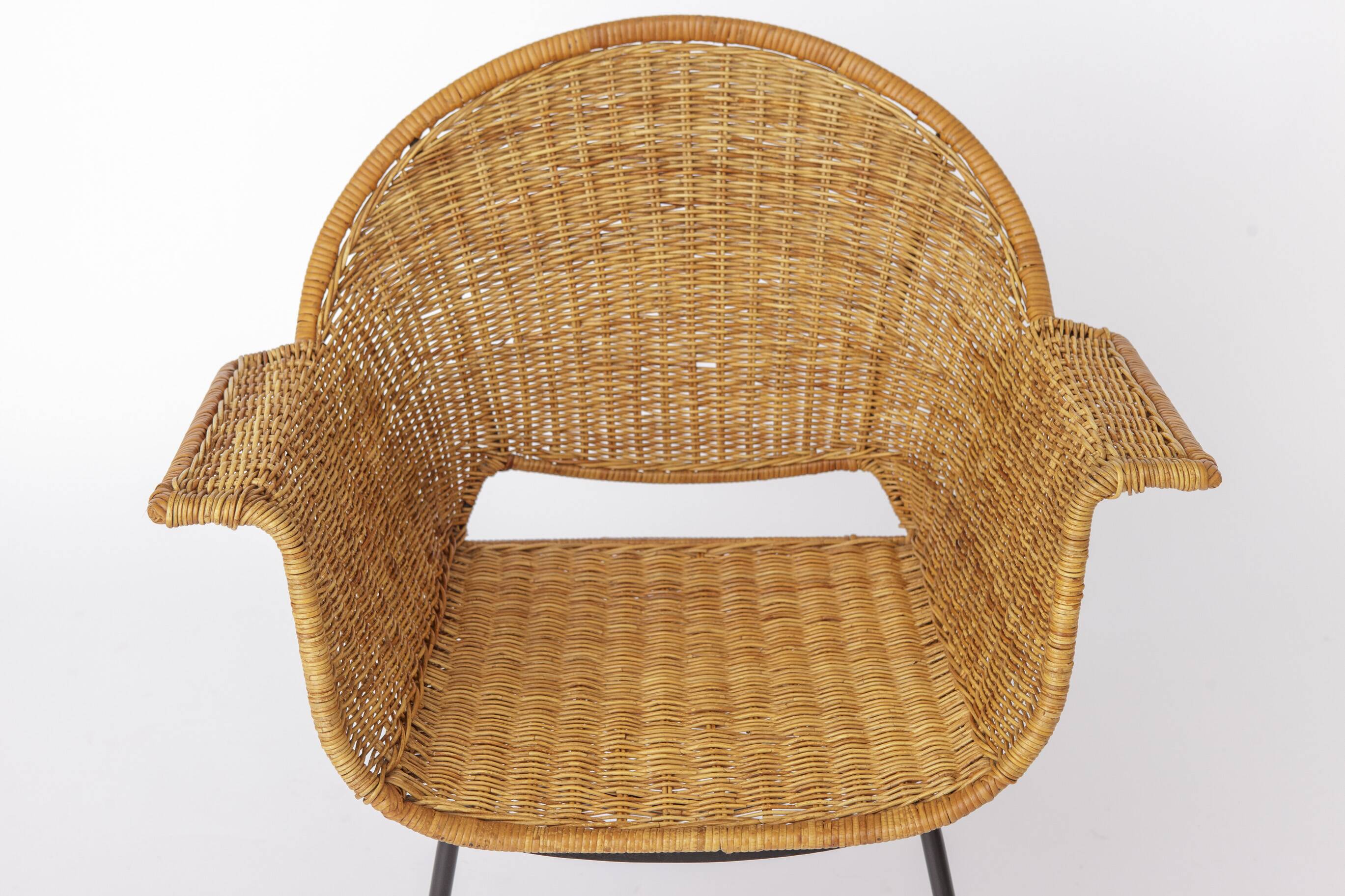 Chaises en osier vintage par Gianfranco Legler années 1950 | Ensemble de 3 en rotin suisse