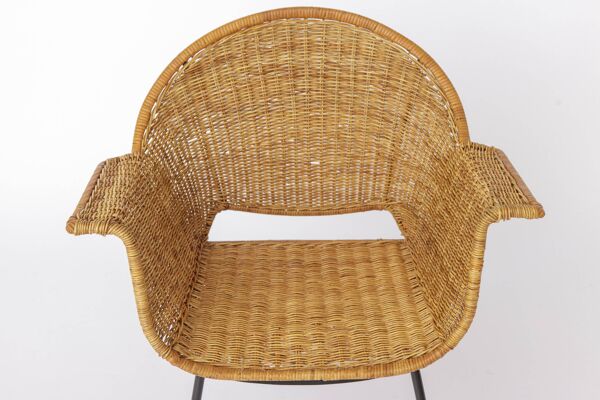 Chaises en osier vintage par Gianfranco Legler années 1950   Ensemble de 3 en rotin suisse