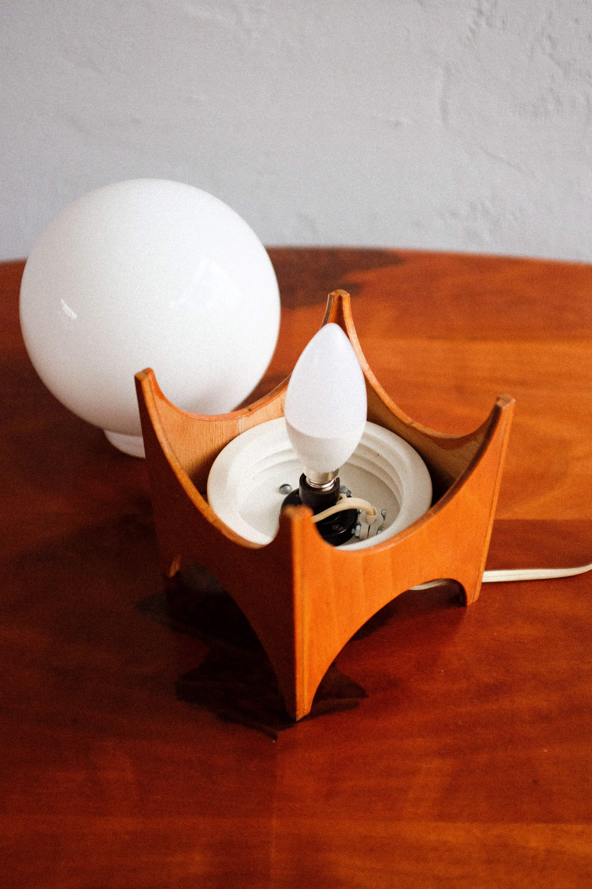 Glass & wood table lamp, Czechoslovakia, 1960s