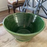 Large green varnished earthenware salad bowl