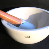 Vintage mortar and pestle, 50s, white enamelled porcelain signed GDV