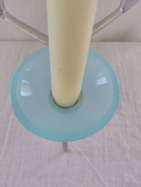 Chrome and blue seventies candlestick