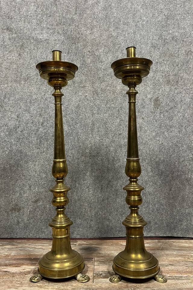 Pair of Italian bronze and brass candlesticks from the late 18th century
