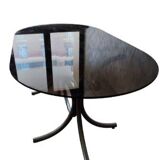 Large oval table from the 70s in smoked glass with chrome legs