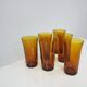 Set of six amber glass tumblers, Duralex, France, 1980s.