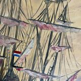 French oil painting on wood dutch 17th / early 18th century sailing ships in the sea storm