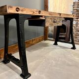 Old wood and cast iron workbench