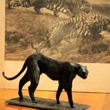 Art Deco Inspired Black Patinated Bronze Leopard Sculpture, 2020