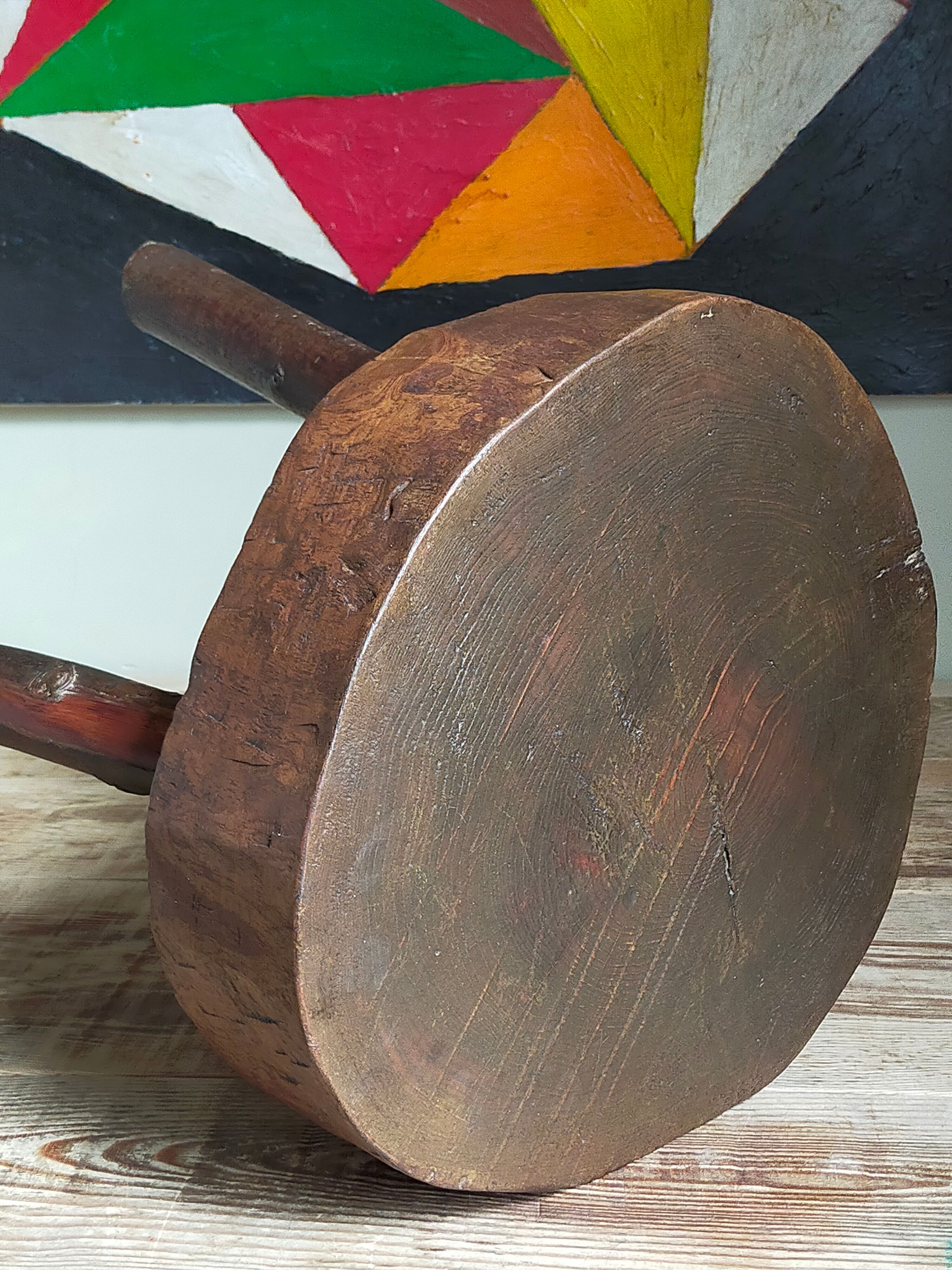 Brutalist tripod stool vintage folk art