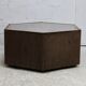 Space age table, hexagonal. Wood, velvet and smoked mirror. Circa 1970