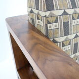 1930s art deco armchair in walnut and backhausen fabric,czechoslovakia