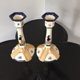 Pair of HB Quimper candle holders