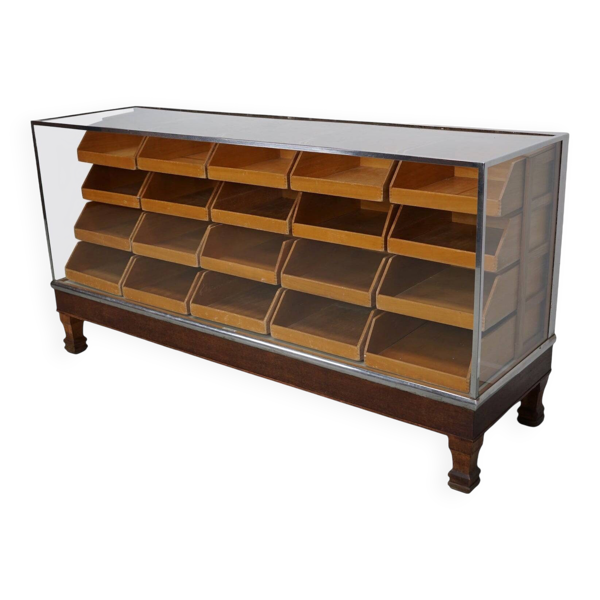 Meuble de mercerie ou comptoir de magasin vintage britannique en érable et chêne, années 1930