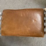 Pair of curule chairs designed by John Vesey, 1958, USA, brushed aluminum, walnut and leather