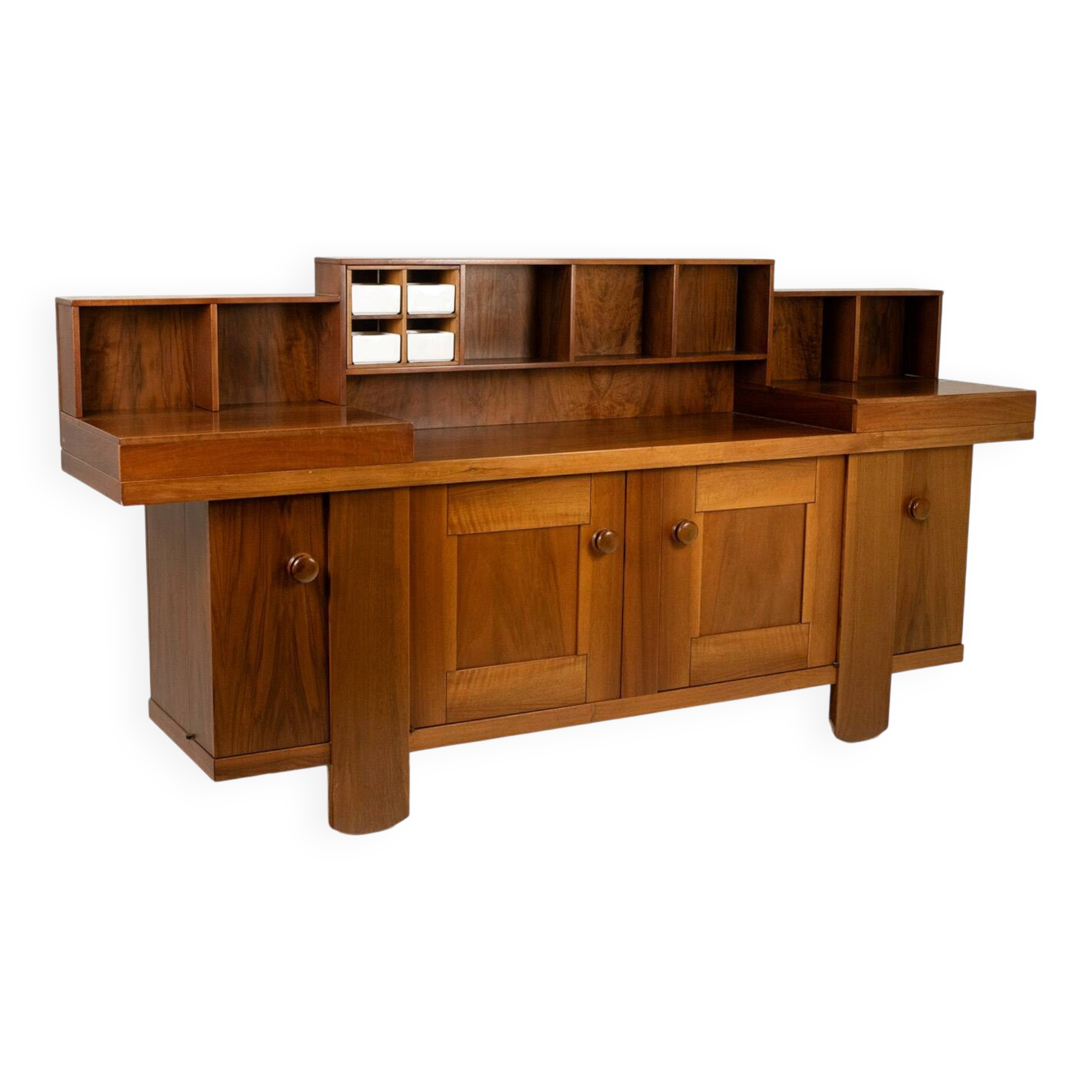 Silvio Coppola, for Bernini. Walnut enfilade with gradin. 1960s.