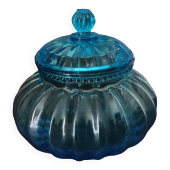 Blue blown glass candy box